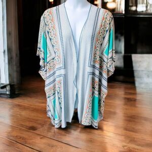 DEMOCRACY Woven Rayon Oversized Medallion Print Open Front Swim Cover/ Kimono XL